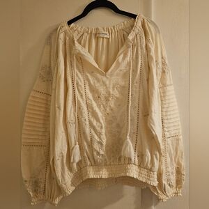 Lucky Brand Cream Ruffled Tie Front Blouse